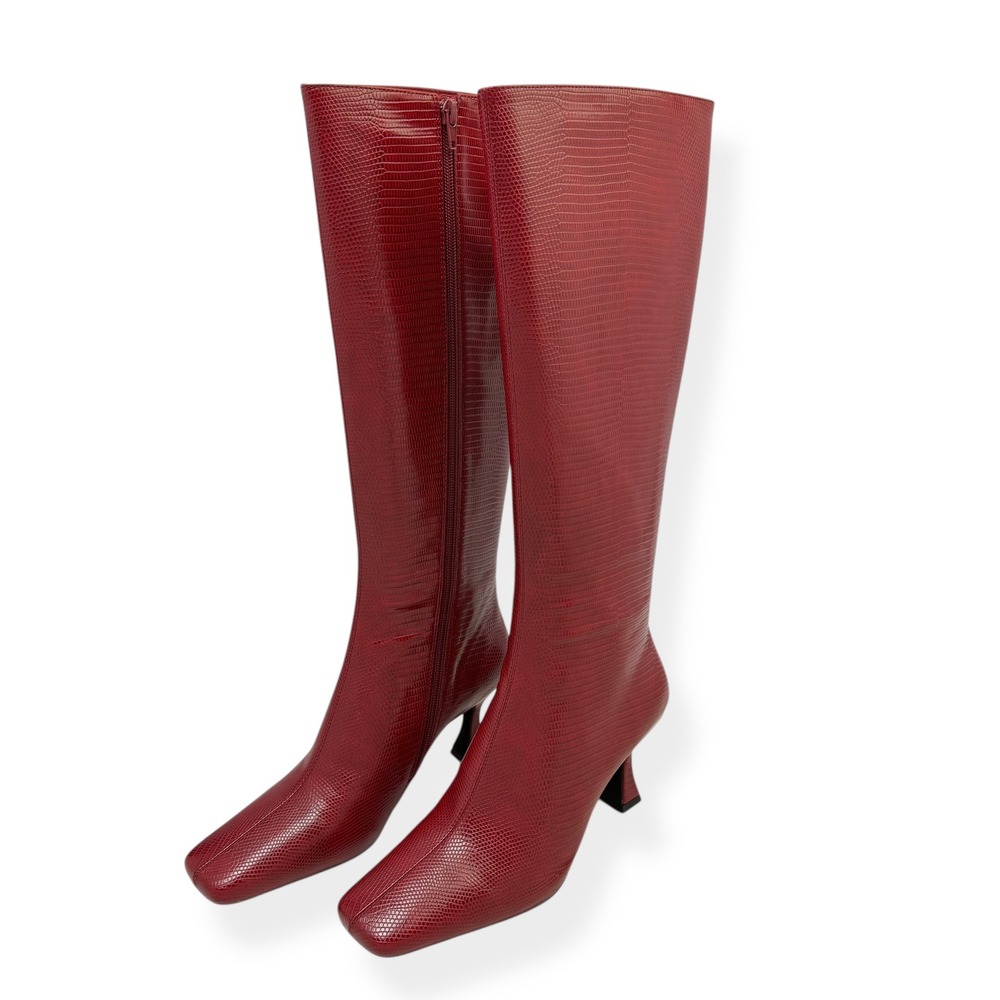 NIB Anthropologie Jeffrey Campbell Checkmate Red Knee High Boots 7.5 Lizard $210 - Picture 8 of 15
